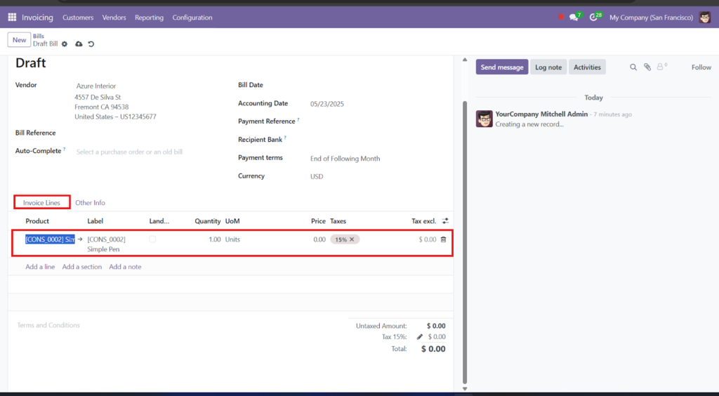 Add Products to Invoice Lines