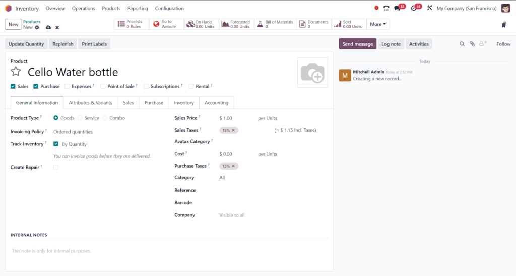 Product Creation Form Details