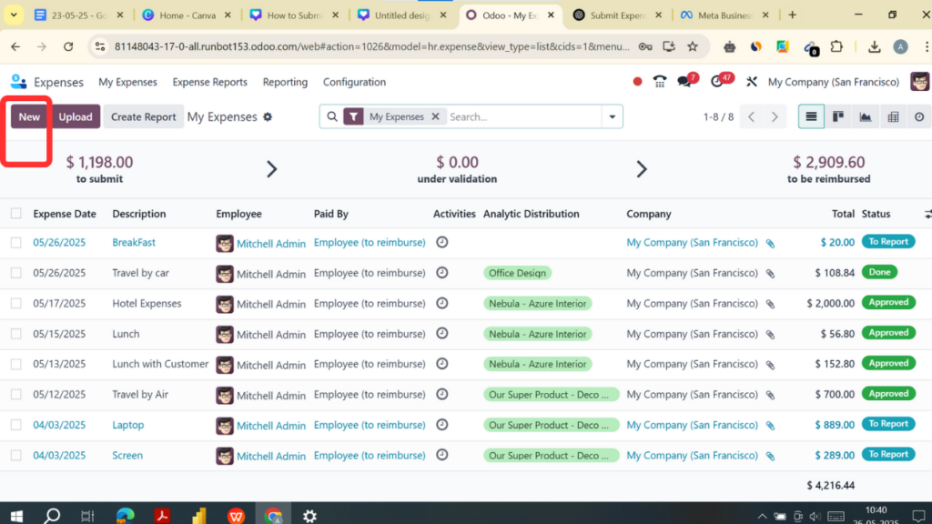 Create a New Expense Entry