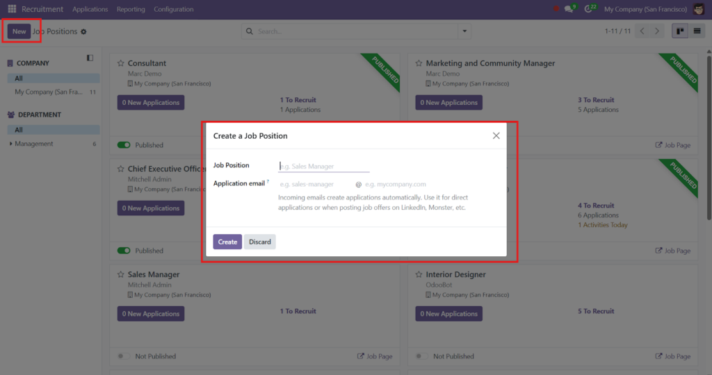 Create the Job Position in Odoo ATS