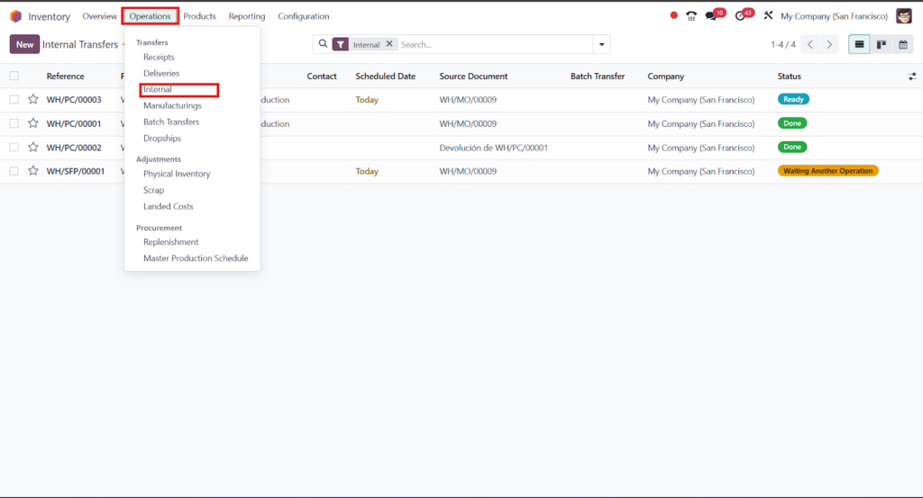 Process Internal Transfers (Warehouse to Warehouse)
